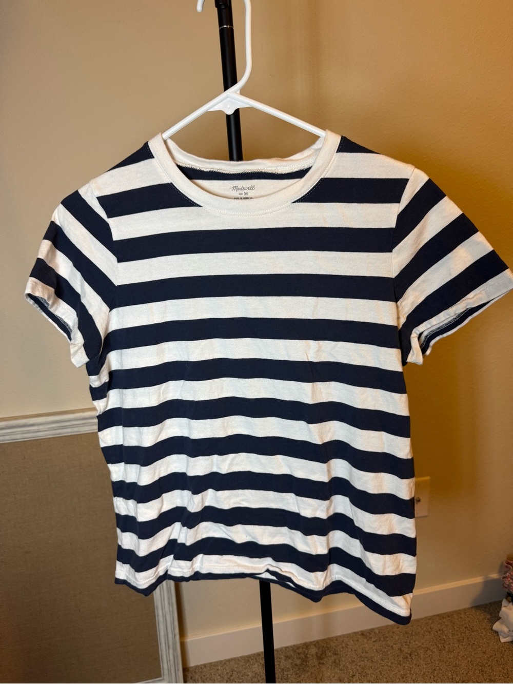 Madewell Navy and White Striped Short Sleeve Tee